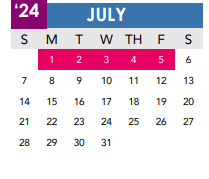 District School Academic Calendar for Wm B Travis Elementary for July 2024