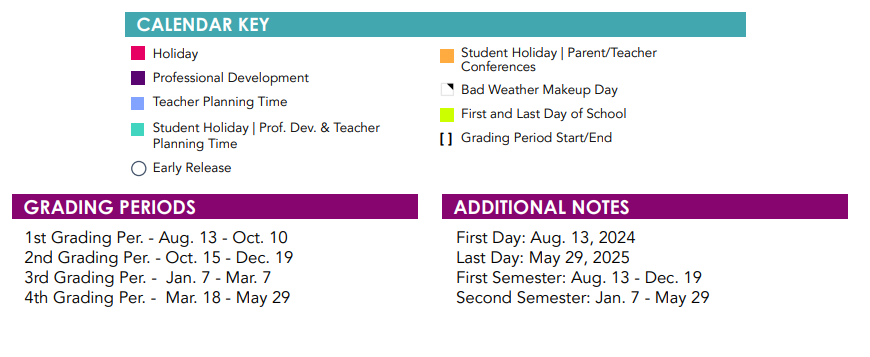 District School Academic Calendar Key for Harris Middle