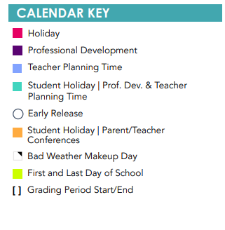 District School Academic Calendar Legend for Highland Hills Elementary