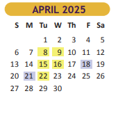 District School Academic Calendar for Hester Juvenile Detent for April 2025