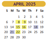 District School Academic Calendar for Cameron Co J J A E P for April 2025