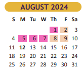 District School Academic Calendar for Judge Oscar De La Fuente Elementary for August 2024