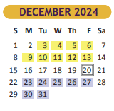 District School Academic Calendar for Cameron Co J J A E P for December 2024
