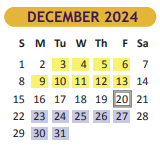 District School Academic Calendar for Fred Booth for December 2024