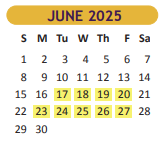 District School Academic Calendar for Rangerville Elementary for June 2025