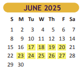 District School Academic Calendar for Cameron Co J J A E P for June 2025