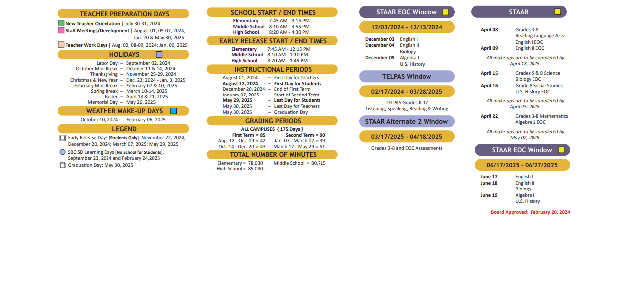 District School Academic Calendar Key for La Paloma Elementary