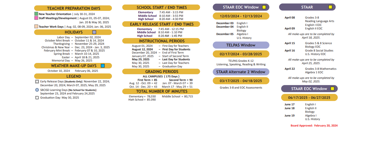 District School Academic Calendar Key for Cameron Co J J A E P