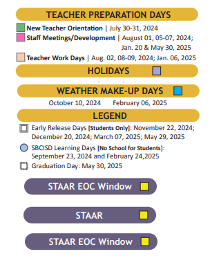 District School Academic Calendar Legend for Downs Elementary