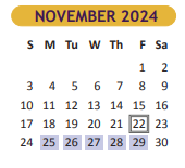 District School Academic Calendar for Hester Juvenile Detent for November 2024