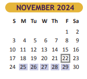 District School Academic Calendar for Judge Oscar De La Fuente Elementary for November 2024