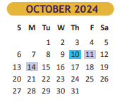 District School Academic Calendar for Hester Juvenile Detent for October 2024