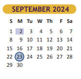 District School Academic Calendar for Fred Booth for September 2024