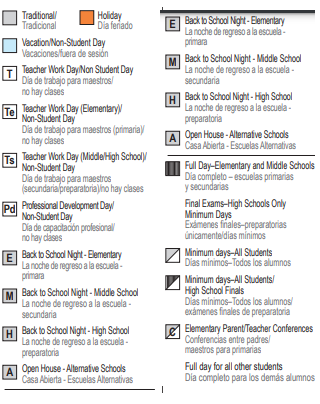 District School Academic Calendar Legend for Cypress Elementary