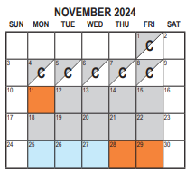 District School Academic Calendar for Ywca Academy for November 2024