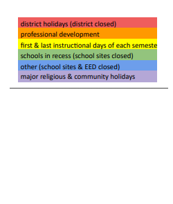 District School Academic Calendar Legend for Drew Elementary