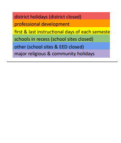 District School Academic Calendar Legend for Everett Middle