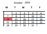 District School Academic Calendar for Cross Cultural Enviromental Leadership (xcel) Acad for October 2024