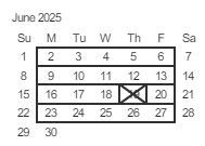 District School Academic Calendar for Gardner Elementary for June 2025