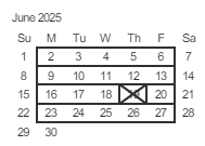 District School Academic Calendar for River Glen School for June 2025