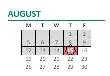 District School Academic Calendar for Twin Lakes Elementary for August 2024