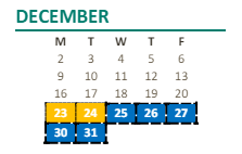 District School Academic Calendar for Mitchell (billy) Elementary for December 2024