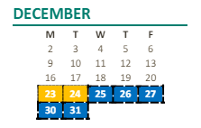 District School Academic Calendar for Gold River Elementary for December 2024