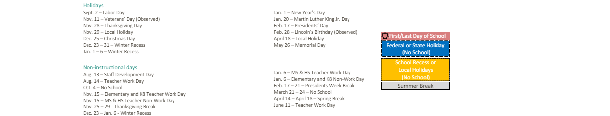 District School Academic Calendar Key for Mitchell (billy) Elementary