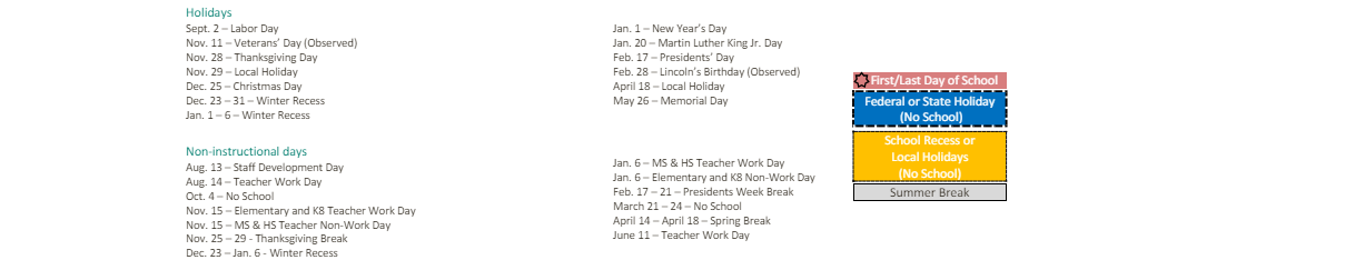 District School Academic Calendar Key for Holst (john) Elementary