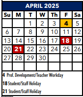 District School Academic Calendar for Jjaep Instructional for April 2025