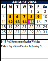 District School Academic Calendar for Sippel Elementary for August 2024