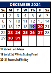 District School Academic Calendar for Jjaep Instructional for December 2024