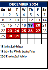 District School Academic Calendar for Sippel Elementary for December 2024