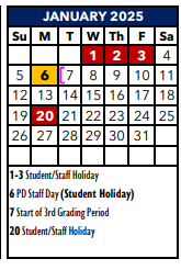 District School Academic Calendar for Ray D Corbett Junior High for January 2025
