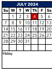 District School Academic Calendar for Jjaep Instructional for July 2024
