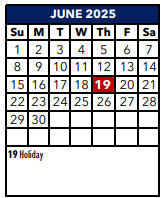 District School Academic Calendar for Jjaep Instructional for June 2025