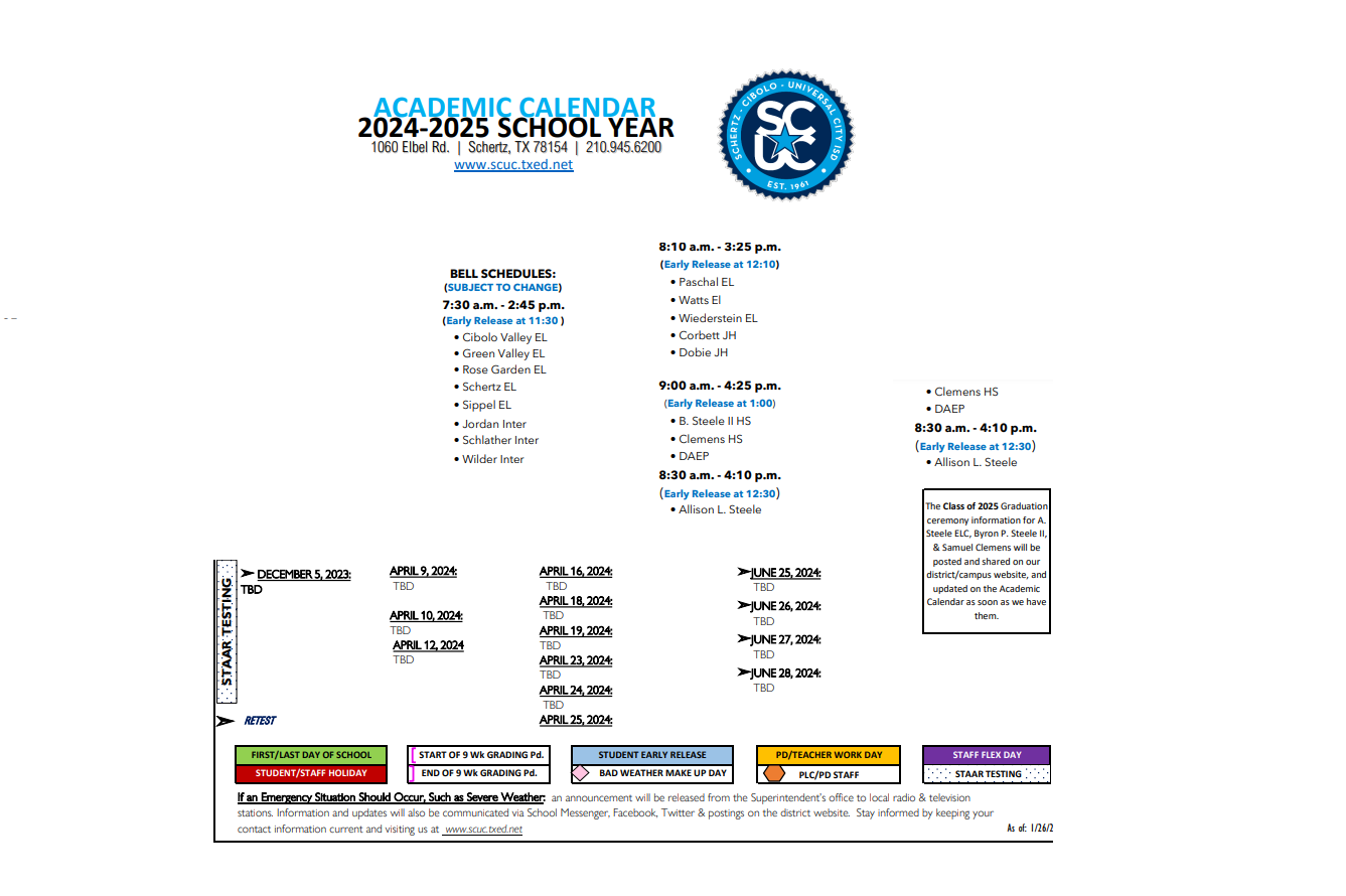 District School Academic Calendar Key for Dobie Junior High