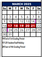 District School Academic Calendar for Watts Elementary School for March 2025