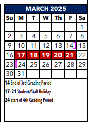 District School Academic Calendar for Barbara Jordan Int for March 2025