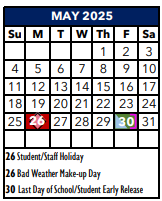 District School Academic Calendar for Jjaep Instructional for May 2025