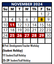District School Academic Calendar for Cibolo Valley Elementary School
 for November 2024