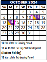 District School Academic Calendar for Watts Elementary School for October 2024