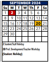 District School Academic Calendar for Jjaep Instructional for September 2024