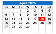 District School Academic Calendar for Joseph L Block Jr High School for April 2025