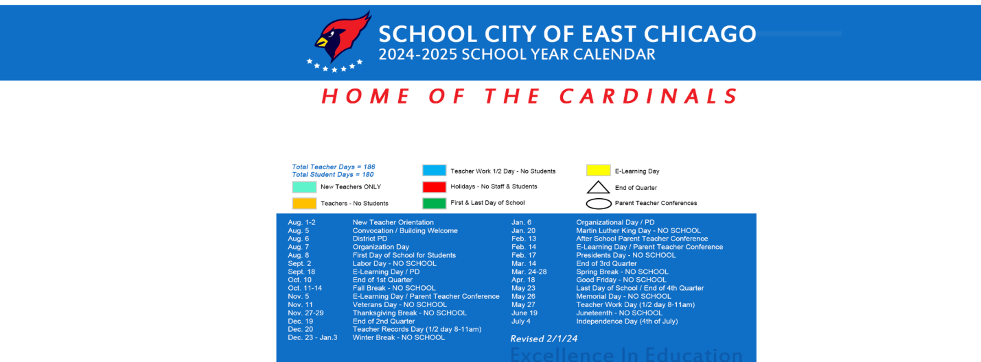 District School Academic Calendar Key for Joseph L Block Jr High School