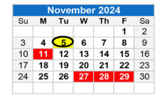 District School Academic Calendar for Joseph L Block Jr High School for November 2024
