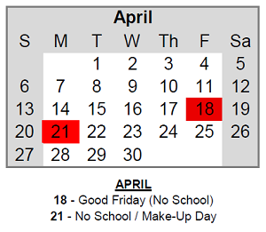 District School Academic Calendar for Thomas Jefferson Elem Sch for April 2025