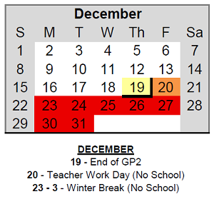 District School Academic Calendar for Thomas Jefferson Elem Sch for December 2024