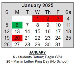 District School Academic Calendar for Thomas Jefferson Elem Sch for January 2025
