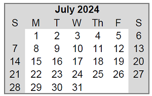 District School Academic Calendar for Thomas Jefferson Elem Sch for July 2024